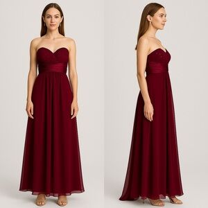 Bill Levkoff Red Strapless Pleated Formal Gown Size 12 Bridesmaid Prom Dress